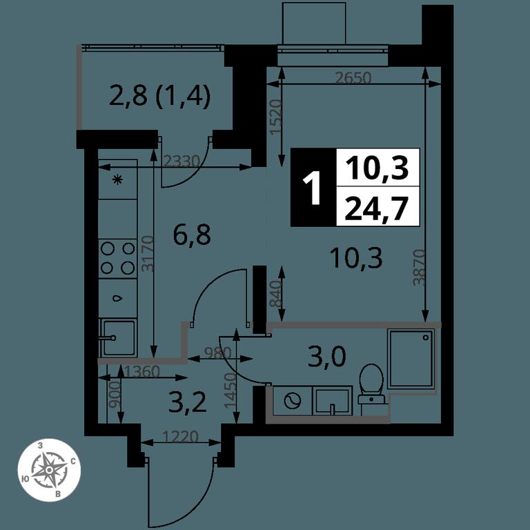 Apartment Sale, 24.7平方米 at Pervy Yuzhny, zhiloy kompleks Pervy Yuzhny, Leninskiy City District, Moscow Region, Russia #2