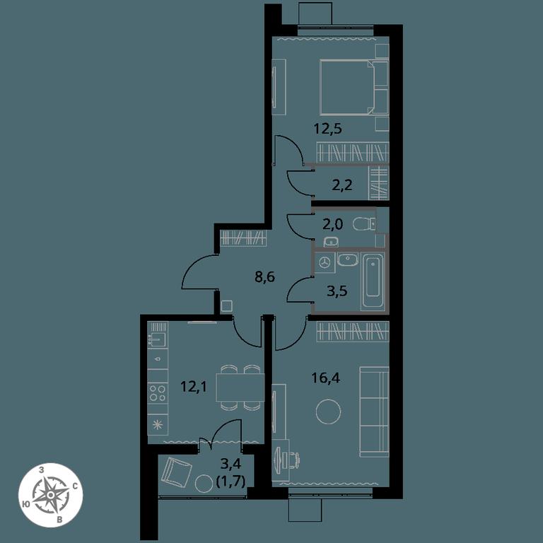 2-BD Apartment Sale, 59平方米 at Pervy Yuzhny, zhiloy kompleks Pervy Yuzhny, Leninskiy City District, Moscow Region, Russia #1 2-BD Apartment Sale, 59平方米 at Pervy Yuzhny, zhiloy kompleks Pervy Yuzhny, Leninskiy City District, Moscow Region, Russia #1