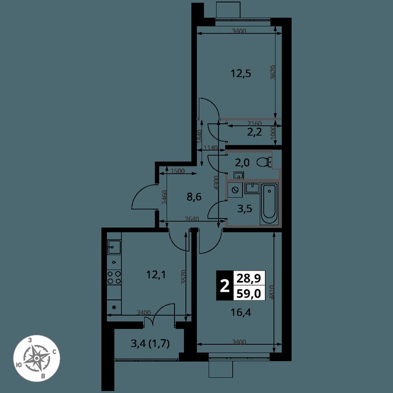 2-BD Apartment Sale, 59平方米 at Pervy Yuzhny, zhiloy kompleks Pervy Yuzhny, Leninskiy City District, Moscow Region, Russia #2 2-BD Apartment Sale, 59平方米 at Pervy Yuzhny, zhiloy kompleks Pervy Yuzhny, Leninskiy City District, Moscow Region, Russia #2