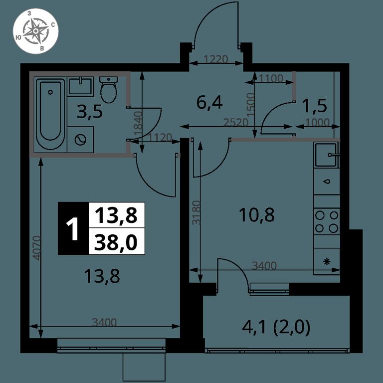 1-BD Apartment Sale, 38 sq. m. at Pervy Yuzhny, zhiloy kompleks Pervy Yuzhny, Leninskiy City District, Moscow Region, Russia #2