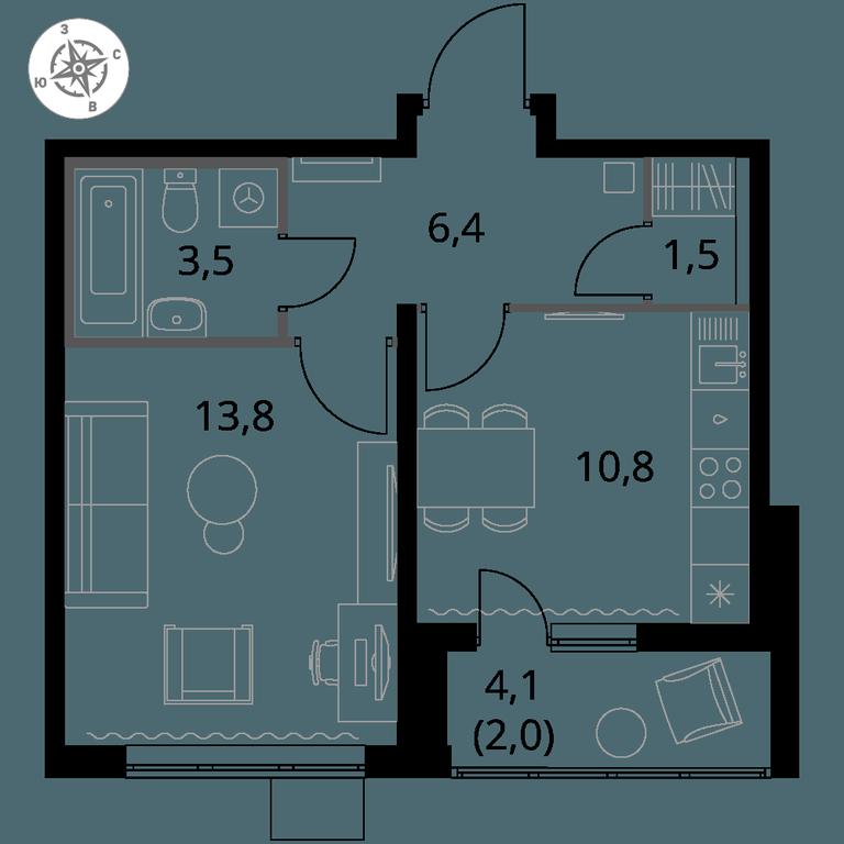 1-BD Apartment Sale, 38 sq. m. at Pervy Yuzhny, zhiloy kompleks Pervy Yuzhny, Leninskiy City District, Moscow Region, Russia #1