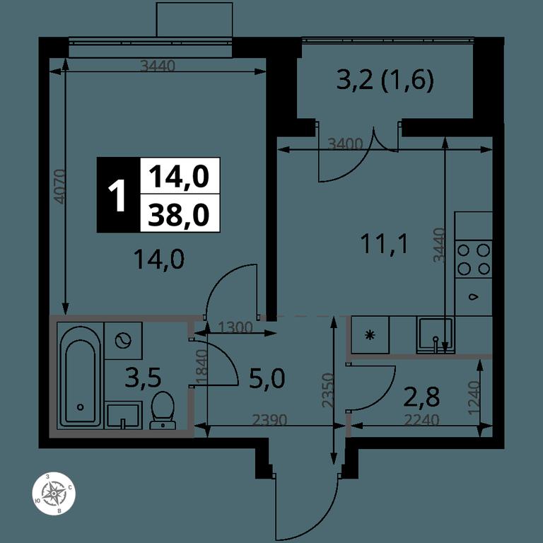 1-BD Apartment Sale, 38 sq. m. at Pervy Yuzhny, zhiloy kompleks Pervy Yuzhny, Leninskiy City District, Moscow Region, Russia #1