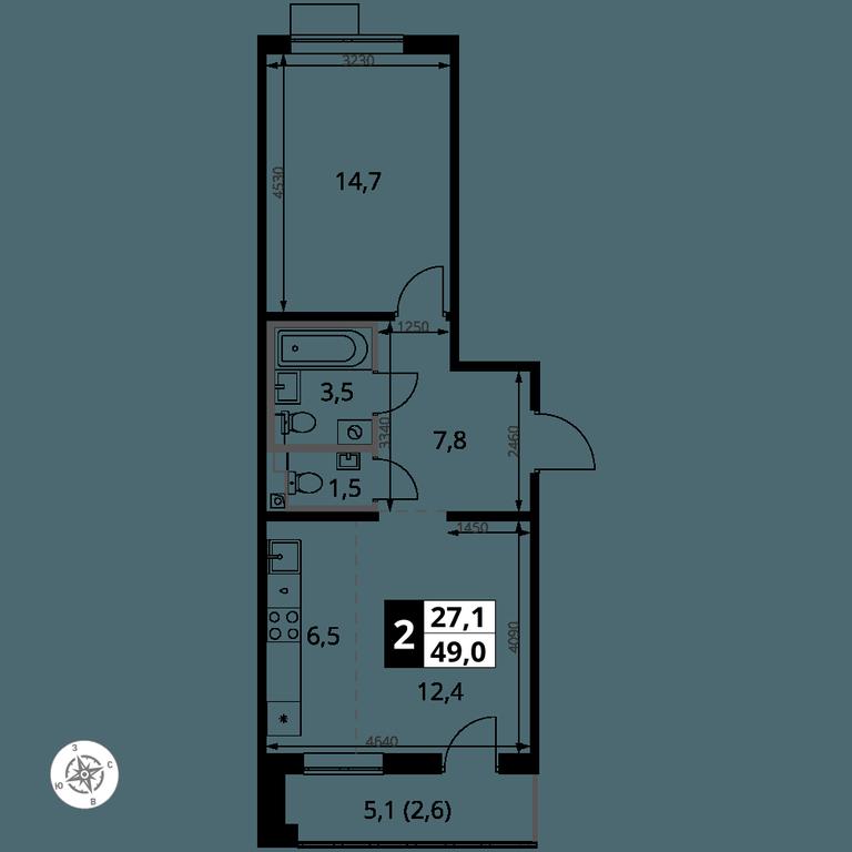 2-BD Apartment Sale, 49 sq. m. at Pervy Yuzhny, zhiloy kompleks Pervy Yuzhny, Leninskiy City District, Moscow Region, Russia #1
