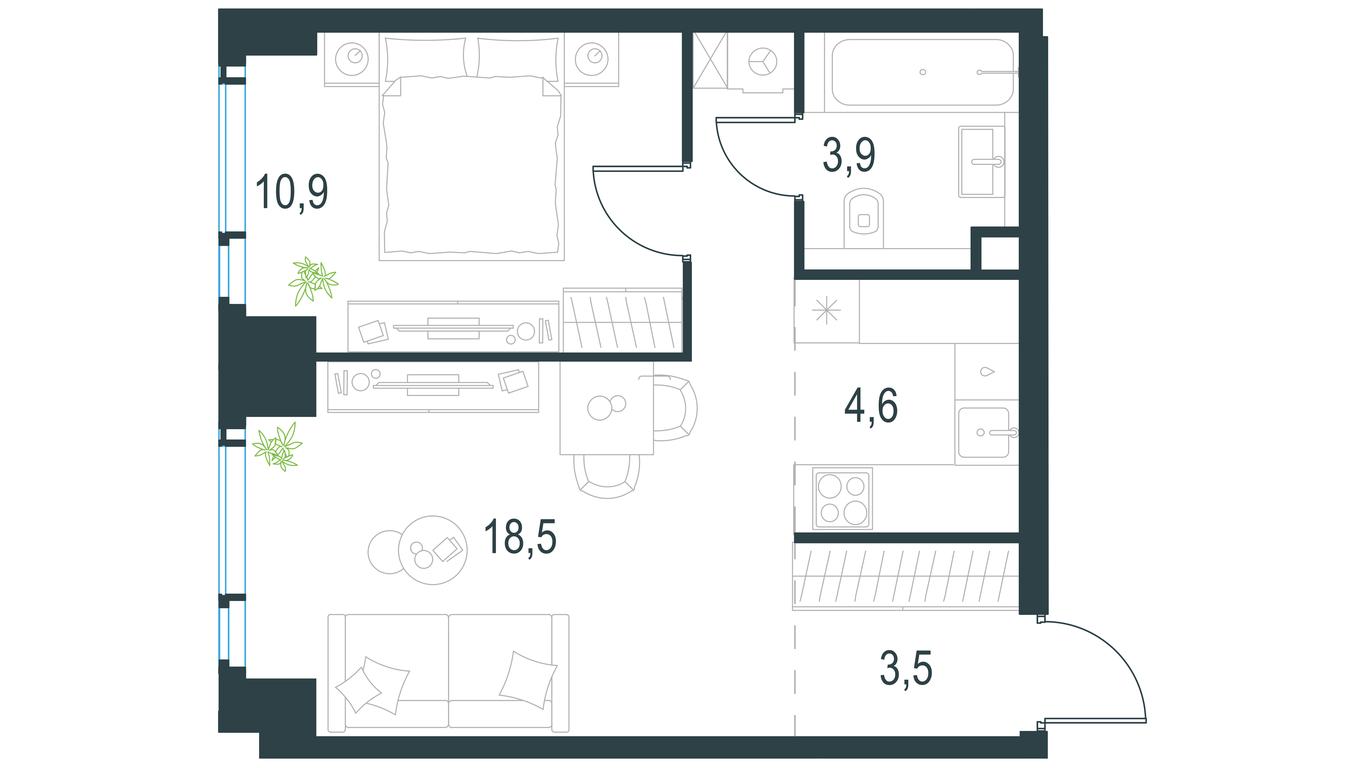 1-BD Apartment Sale, 41.4 sq. m. at Level Michurinskiy, Озёрная улица, вл1, Москва, Россия #1 1-BD Apartment Sale, 41.4 sq. m. at Level Michurinskiy, Озёрная улица, вл1, Москва, Россия #1