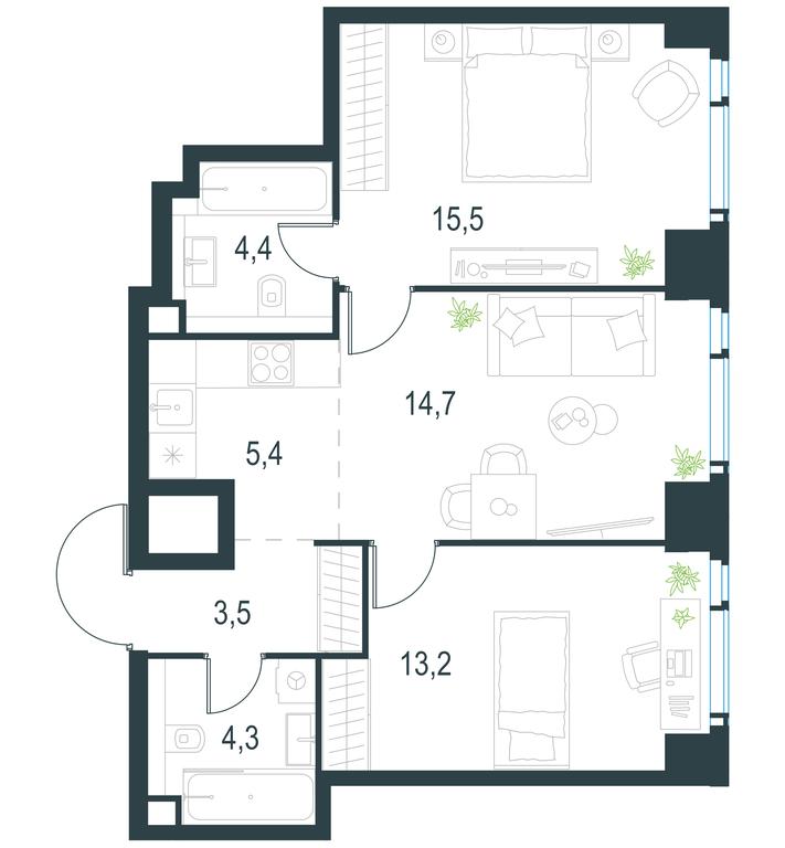 2-BD Apartment Sale, 61 sq. m. at Level Michurinskiy, Озёрная улица, вл1, Москва, Россия #1 2-BD Apartment Sale, 61 sq. m. at Level Michurinskiy, Озёрная улица, вл1, Москва, Россия #1