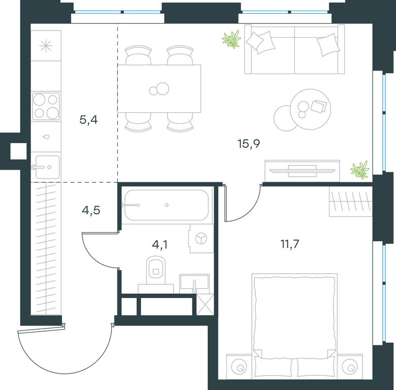 1-BD Apartment Sale, 41.6 sq. m. at Level Michurinskiy, Озёрная улица, вл1, Москва, Россия #1