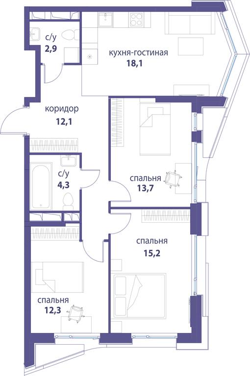 Продажа 3-комн. квартиры, 78,6 м² в ЖК «Символ», проезд Невельского, 6к1, Москва, Россия #1 Продажа 3-комн. квартиры, 78,6 м² в ЖК «Символ», проезд Невельского, 6к1, Москва, Россия #1