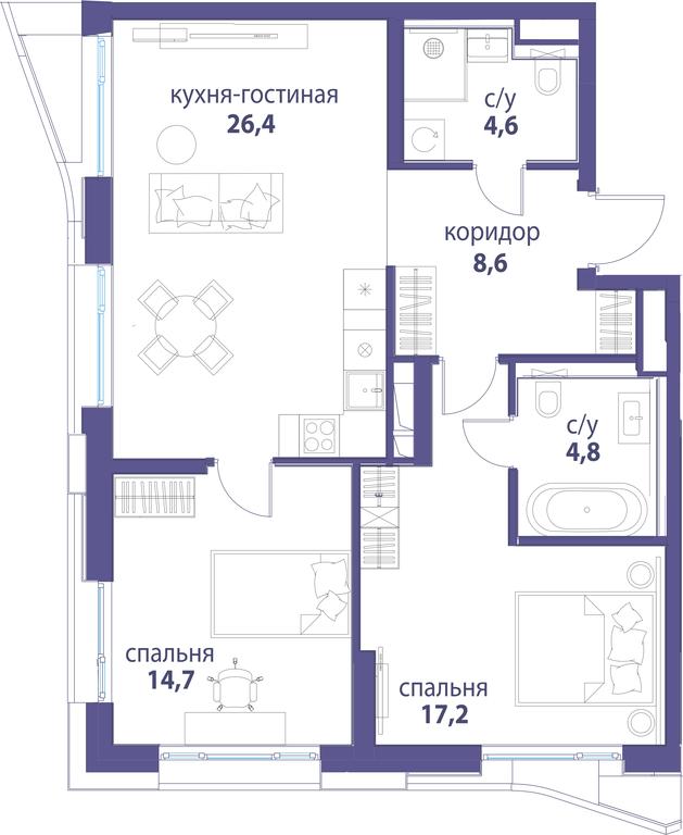Продажа 3-комн. квартиры, 76,3 м² в ЖК «Символ», проезд Невельского, 6к1, Москва, Россия #1 Продажа 3-комн. квартиры, 76,3 м² в ЖК «Символ», проезд Невельского, 6к1, Москва, Россия #1