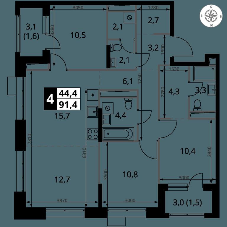 4-BD Apartment Sale, 91.4 sq. m. at 1-y Salarevskiy, Kiyevskoye Highway, Moskovskiy Settlement, Moscow, Russia #2
