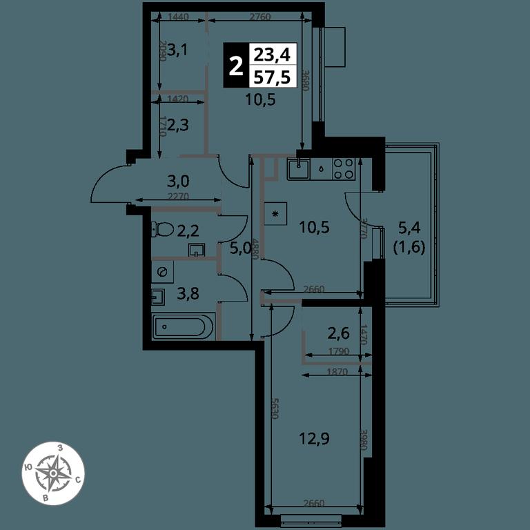 2-BD Apartment Sale, 57.5平方米 at 1 Yasenevskij, Kvartal № 24, Mosrentgen Settlement, Moscow, Russia #1 2-BD Apartment Sale, 57.5平方米 at 1 Yasenevskij, Kvartal № 24, Mosrentgen Settlement, Moscow, Russia #1