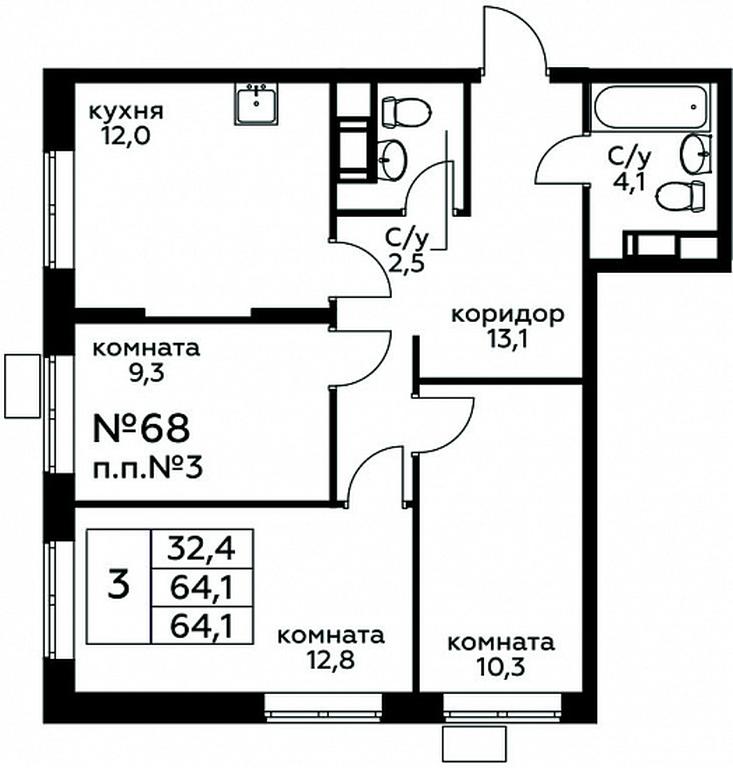 2-BD Apartment Sale, 64.1平方米 at Tsvetochnye Poliany, kvartal № 23, Filimonkovskoye Municipal Formation, Moscow, Russia #1 2-BD Apartment Sale, 64.1平方米 at Tsvetochnye Poliany, kvartal № 23, Filimonkovskoye Municipal Formation, Moscow, Russia #1
