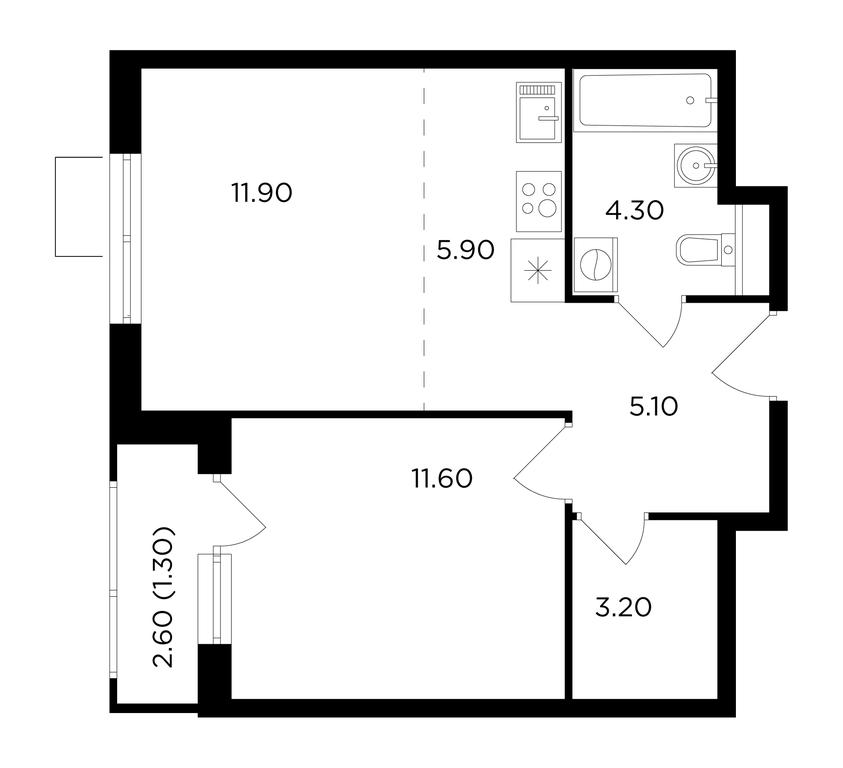 1-BD Apartment Sale, 43.4 sq. m. at Milovidnoe, zhiloy kompleks Milovidnoye, Settlement of Razvilka, Leninskiy City District, Moscow Region, Russia #1