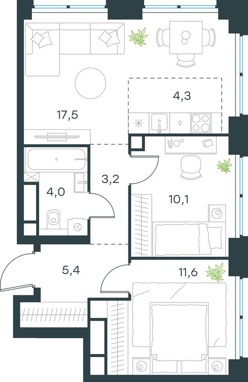 2-BD Apartment Sale, 56.1 sq. m. at Level Zvenigorodskaya, 3rd Silikatny Drive, 6к1, Moscow, Russia #1 2-BD Apartment Sale, 56.1 sq. m. at Level Zvenigorodskaya, 3rd Silikatny Drive, 6к1, Moscow, Russia #1