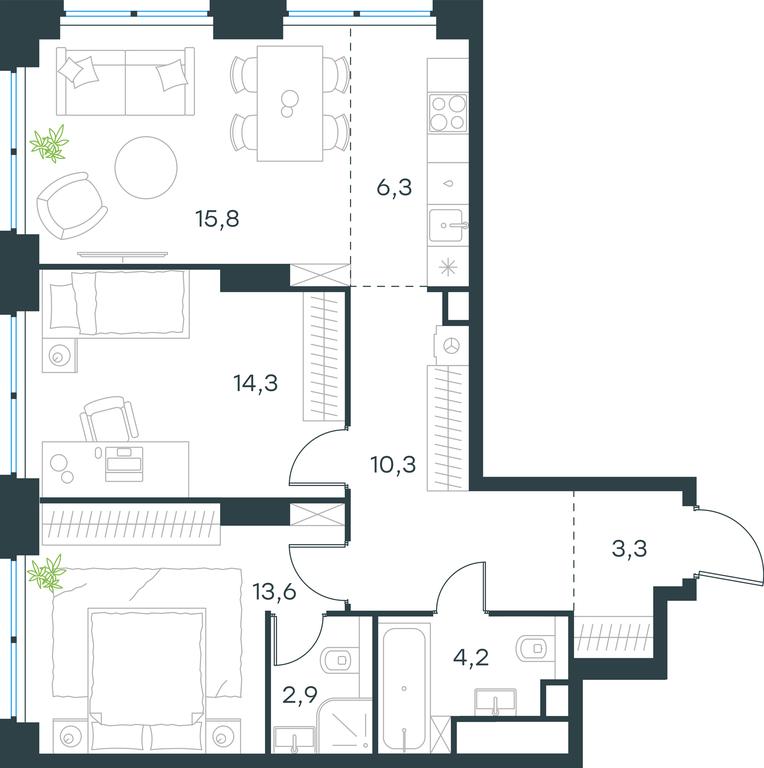 2-BD Apartment Sale, 70.7平方米 at Level Zvenigorodskaya, 3rd Silikatny Drive, 6к1, Moscow, Russia #1 2-BD Apartment Sale, 70.7平方米 at Level Zvenigorodskaya, 3rd Silikatny Drive, 6к1, Moscow, Russia #1
