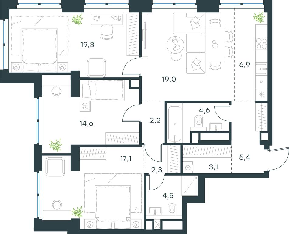3-BD Apartment Sale, 99平方米 at Level Zvenigorodskaya, 3rd Silikatny Drive, 6к1, Moscow, Russia #1