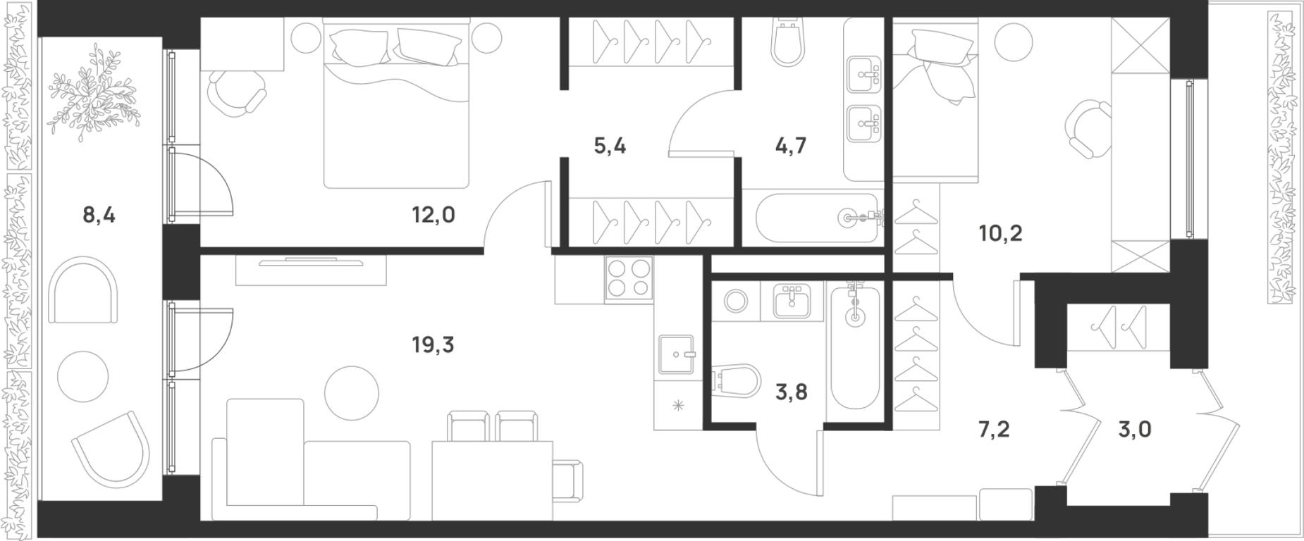 2-BD Apartment Sale, 68.1 sq. m. at Газопровод, Sosenskoye Settlement, Moscow, Russia #1