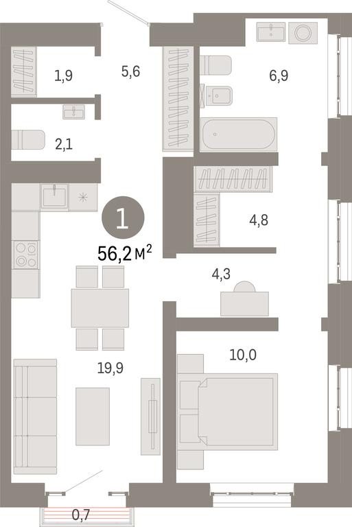 1-BD Apartment Sale, 56.2平方米 at Kvartal Metronom, Tagilskaya Street, Moscow, Russia #1