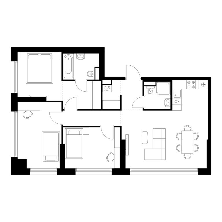 3-BD Apartment Sale, 78.5平方米 at Kutuzovskiy Kvartal, Ivana Franko Street, 20к1, Moscow, Russia #1