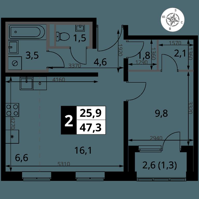 2-BD Apartment Sale, 47.3 sq. m. at 1 Yasenevskij, Kvartal № 24, Mosrentgen Settlement, Moscow, Russia #1 2-BD Apartment Sale, 47.3 sq. m. at 1 Yasenevskij, Kvartal № 24, Mosrentgen Settlement, Moscow, Russia #1