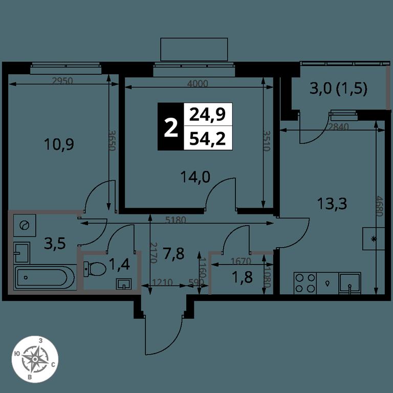 2-BD Apartment Sale, 54.2 sq. m. at 1 Yasenevskij, Kvartal № 24, Mosrentgen Settlement, Moscow, Russia #1 2-BD Apartment Sale, 54.2 sq. m. at 1 Yasenevskij, Kvartal № 24, Mosrentgen Settlement, Moscow, Russia #1