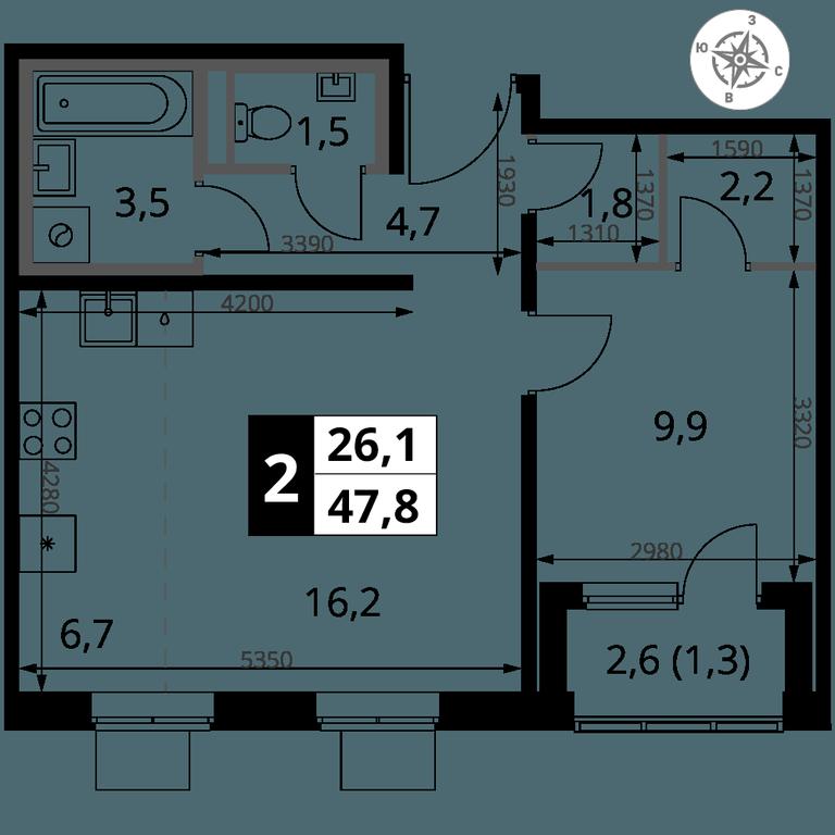 2-BD Apartment Sale, 47.8 sq. m. at 1 Yasenevskij, Kvartal № 24, Mosrentgen Settlement, Moscow, Russia #1 2-BD Apartment Sale, 47.8 sq. m. at 1 Yasenevskij, Kvartal № 24, Mosrentgen Settlement, Moscow, Russia #1
