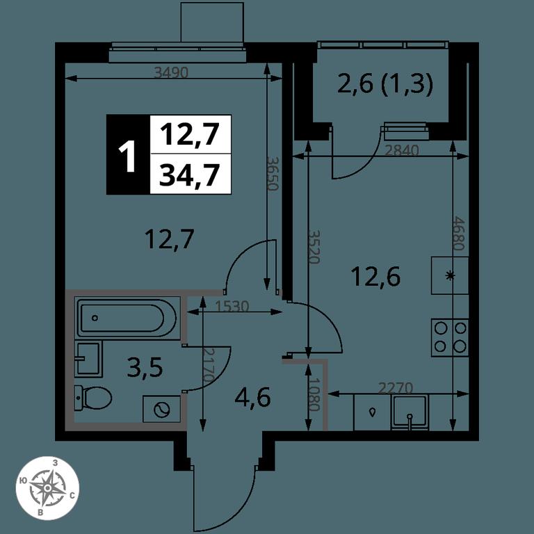 1-BD Apartment Sale, 34.7 sq. m. at 1 Yasenevskij, Kvartal № 24, Mosrentgen Settlement, Moscow, Russia #1