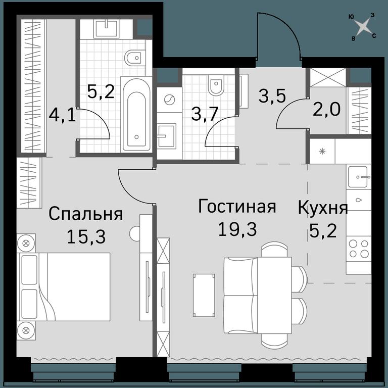 2-BD Apartment Sale, 58.3 sq. m. at Amber City, 3rd Khoroshyovsky Drive, 3А, Moscow, Russia #1