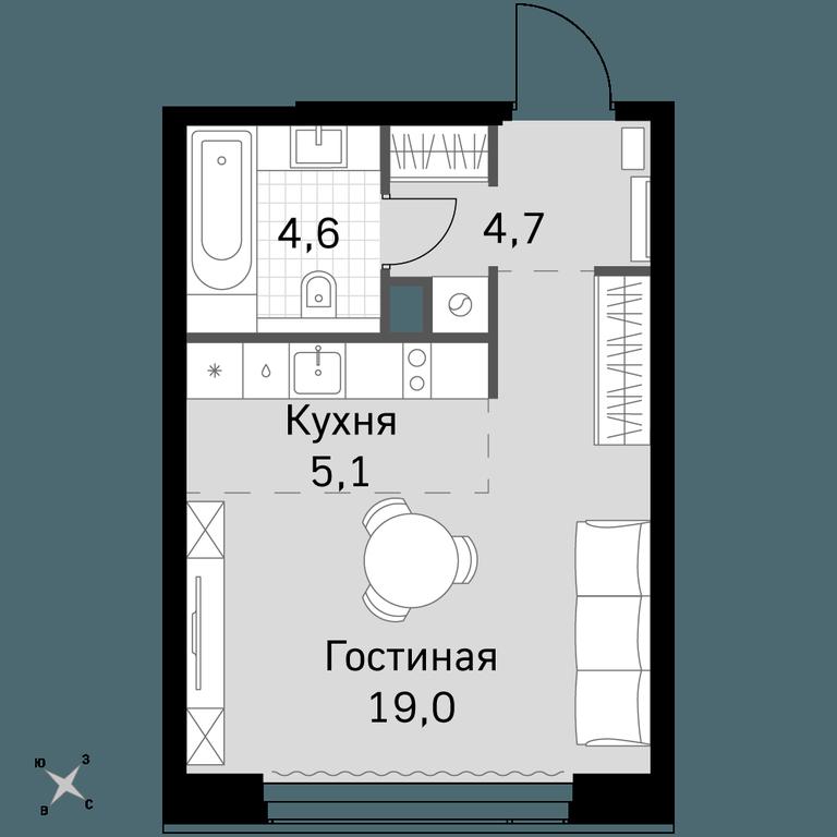 Apartment Sale, 33.4平方米 at Amber City, 3rd Khoroshyovsky Drive, 3А, Moscow, Russia #1