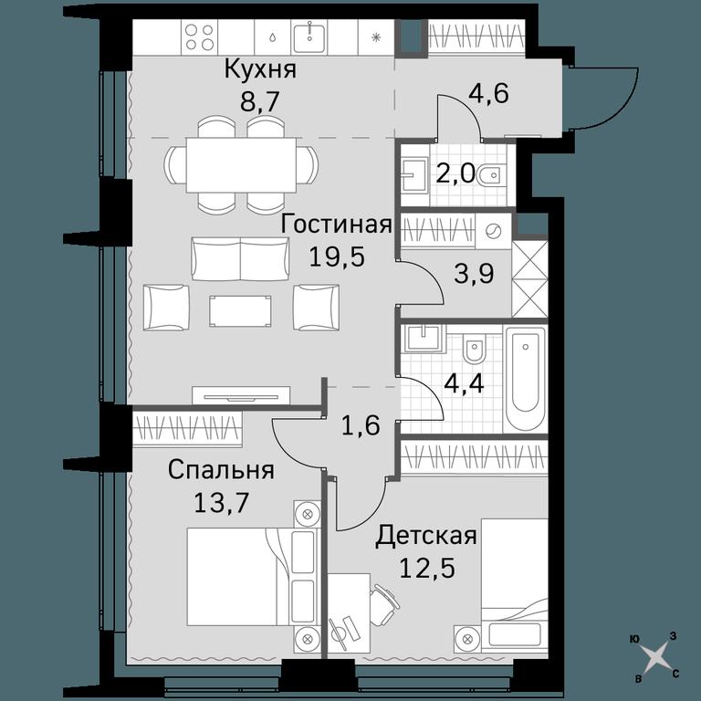 3-BD Apartment Sale, 70.9 sq. m. at Amber City, 3rd Khoroshyovsky Drive, 3А, Moscow, Russia #1
