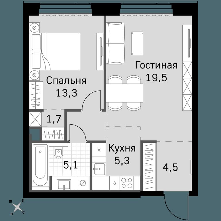 2-BD Apartment Sale, 51.5 sq. m. at Amber City, 3rd Khoroshyovsky Drive, 3А, Moscow, Russia #1
