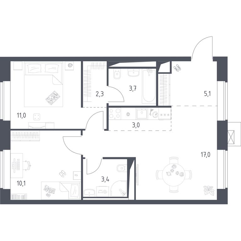 1-BD Apartment Sale, 55.62 sq. m. at Vereiskaya 41, Vereyskaya Street, 41, Moscow, Russia #1