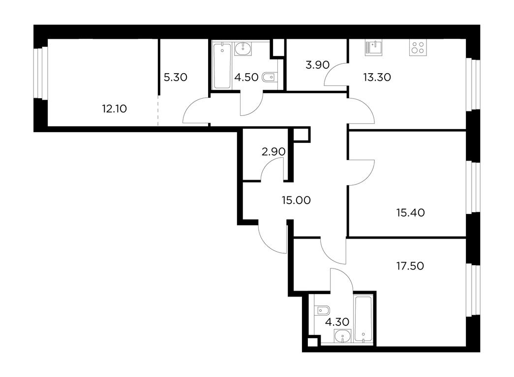 3-BD Apartment Sale, 94.2平方米 at Belyi Grad, Tsentralnaya Street, 1, Mytischi, Moscow Region, Russia #1