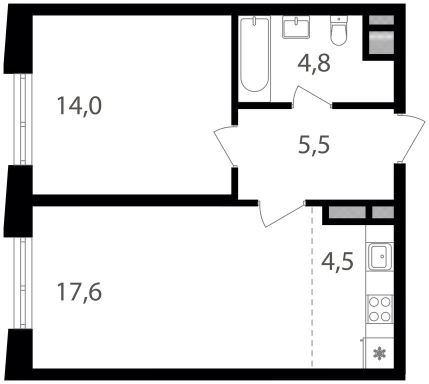 1-BD Apartment Sale, 46.4 sq. m. at Semenovskij Park 2, 1st Kirpichny Lane, 17А, Moscow, Russia #1