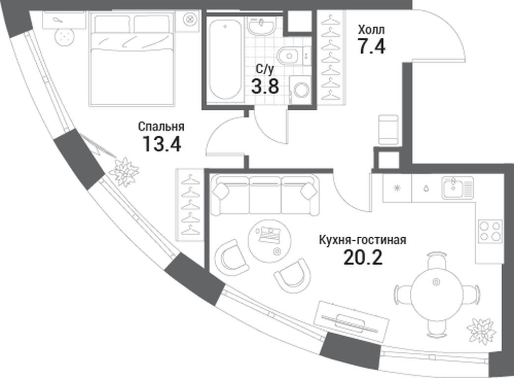1-BD Apartment Sale, 44.8 sq. m. at Nagatino i-Land, Andropova Avenue, 18с4, Moscow, Russia #1 1-BD Apartment Sale, 44.8 sq. m. at Nagatino i-Land, Andropova Avenue, 18с4, Moscow, Russia #1