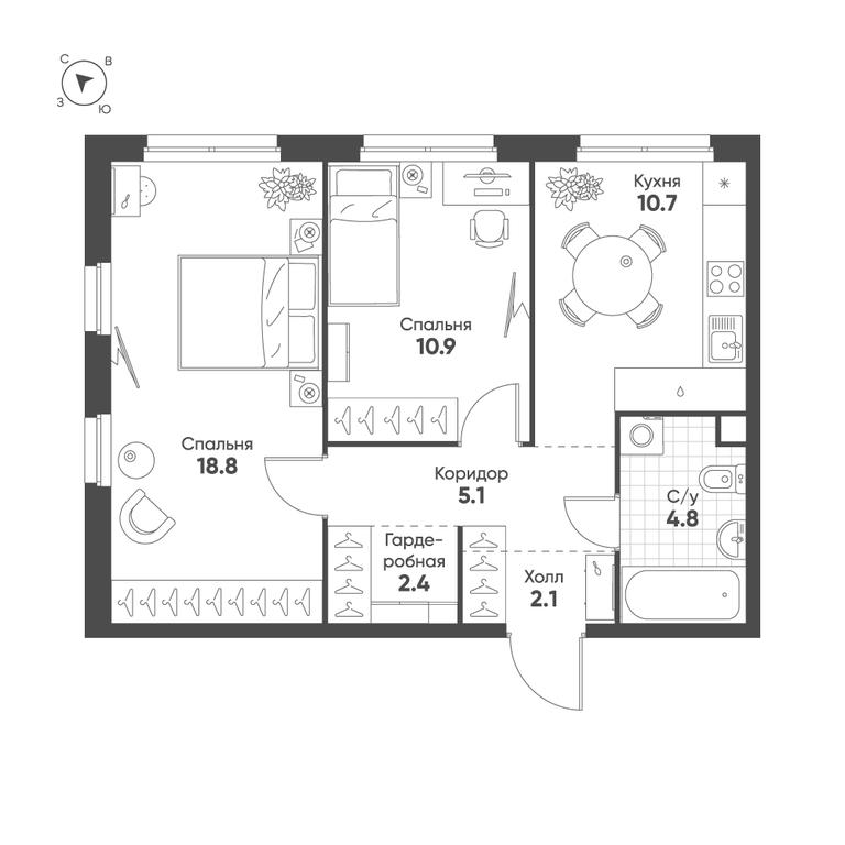 2-BD Apartment Sale, 54.8 sq. m. at Shagal, Автозаводская улица, 23, Москва, Россия #1 2-BD Apartment Sale, 54.8 sq. m. at Shagal, Автозаводская улица, 23, Москва, Россия #1