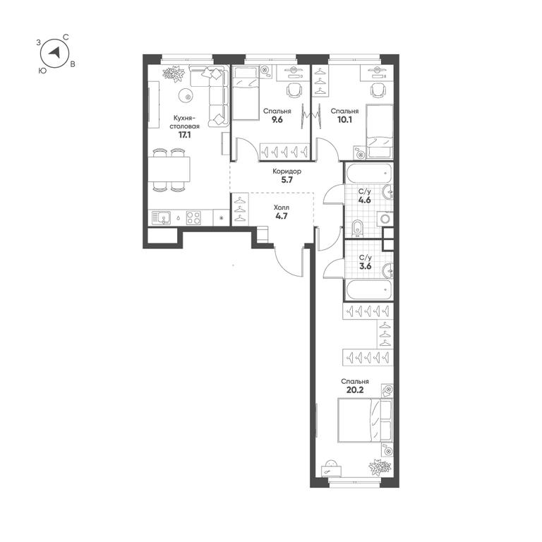 3-BD Apartment Sale, 75.6 sq. m. at Shagal, Автозаводская улица, 23, Москва, Россия #1