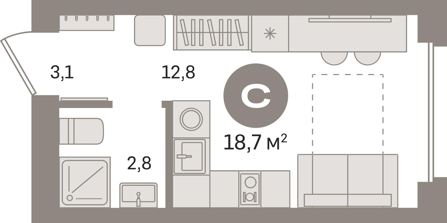 Apartment Sale, 18.7 sq. m. at Pervy kvartal, Kalinovaya ulitsa, derevnya Sapronovo, Leninskiy City District, Moscow Region, Russia #1