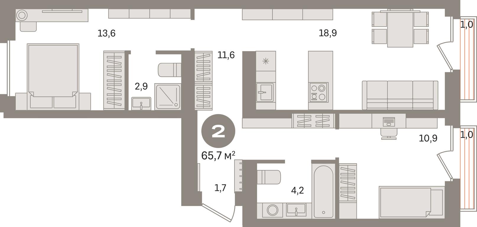2-BD Apartment Sale, 65.7平方米 at Pervy kvartal, Kalinovaya ulitsa, derevnya Sapronovo, Leninskiy City District, Moscow Region, Russia #1