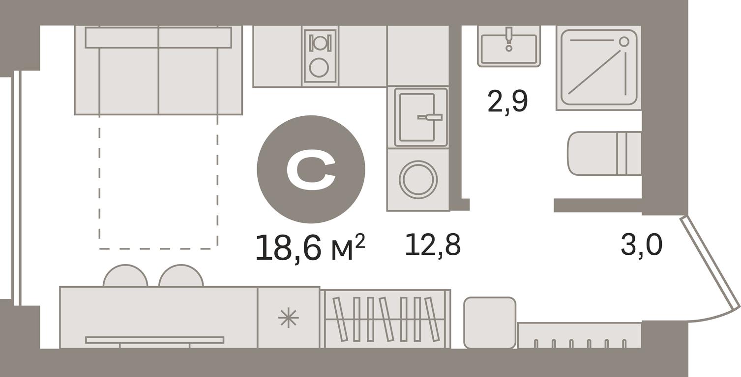 Apartment Sale, 18.6 sq. m. at Pervy kvartal, Kalinovaya ulitsa, derevnya Sapronovo, Leninskiy City District, Moscow Region, Russia #1