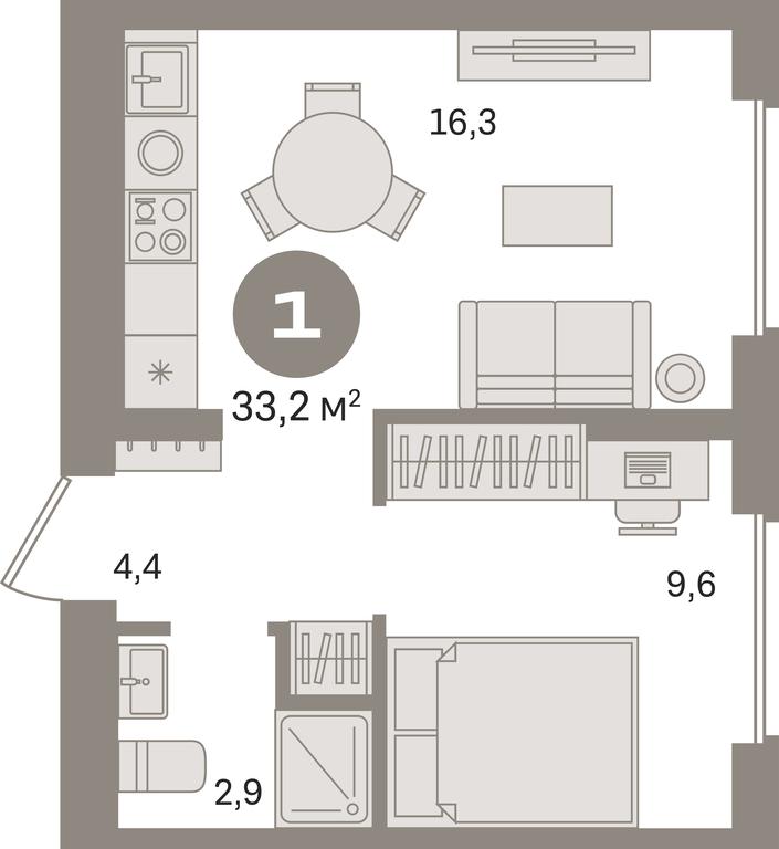 1-BD Apartment Sale, 33.2平方米 at Pervy kvartal, Kalinovaya ulitsa, derevnya Sapronovo, Leninskiy City District, Moscow Region, Russia #1