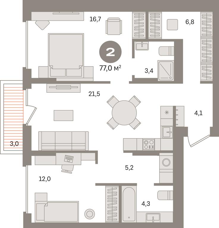 2-BD Apartment Sale, 77平方米 at Pervy kvartal, Kalinovaya ulitsa, derevnya Sapronovo, Leninskiy City District, Moscow Region, Russia #1