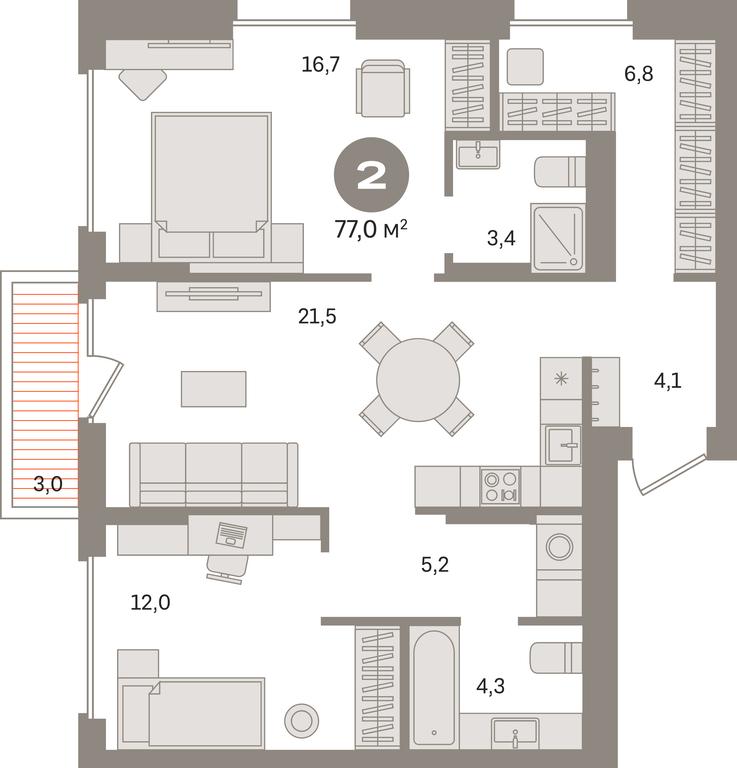 2-BD Apartment Sale, 77 sq. m. at Pervy kvartal, Kalinovaya ulitsa, derevnya Sapronovo, Leninskiy City District, Moscow Region, Russia #1