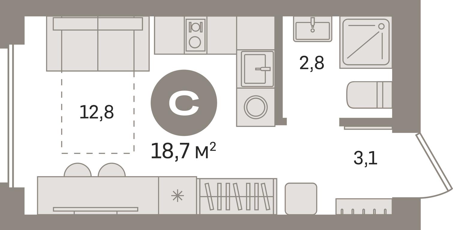 Apartment Sale, 18.7 sq. m. at Pervy kvartal, Kalinovaya ulitsa, derevnya Sapronovo, Leninskiy City District, Moscow Region, Russia #1