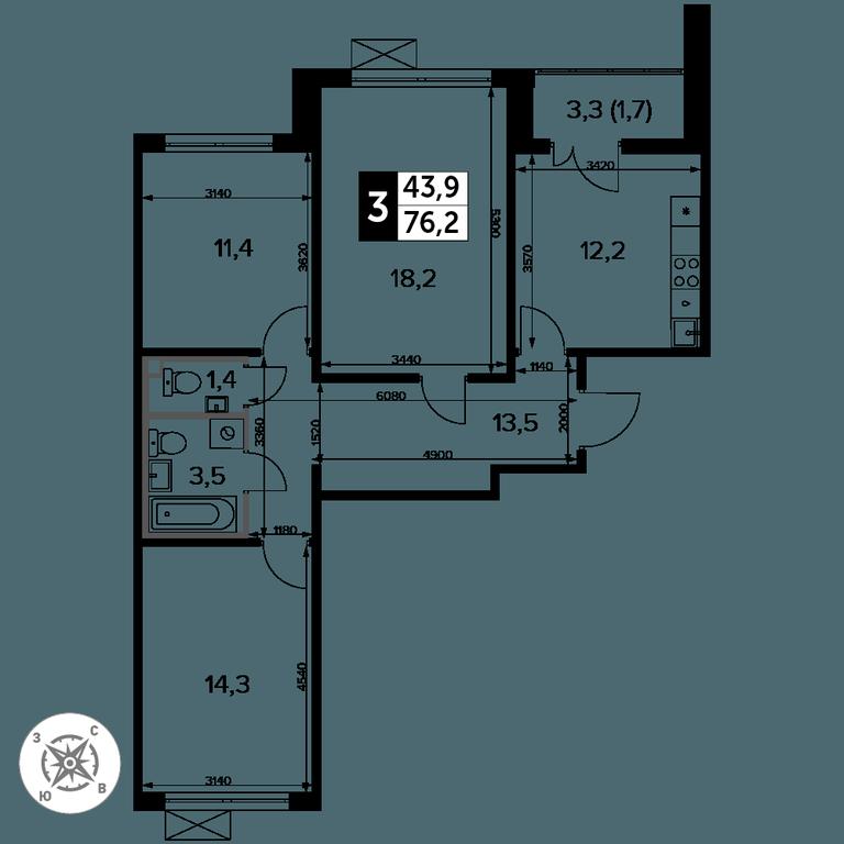 3-BD Apartment Sale, 76.2平方米 at Pervyi Leningradskiy, Pervy Leningradskiy Residential Complex, Moscow, Russia #2 3-BD Apartment Sale, 76.2平方米 at Pervyi Leningradskiy, Pervy Leningradskiy Residential Complex, Moscow, Russia #2