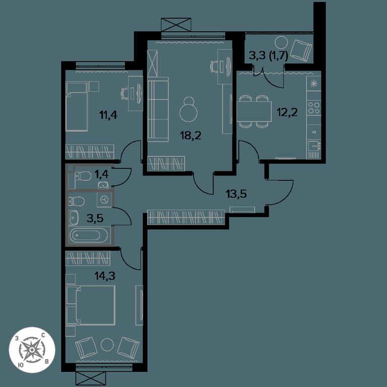 3-BD Apartment Sale, 76.2平方米 at Pervyi Leningradskiy, Pervy Leningradskiy Residential Complex, Moscow, Russia #1 3-BD Apartment Sale, 76.2平方米 at Pervyi Leningradskiy, Pervy Leningradskiy Residential Complex, Moscow, Russia #1
