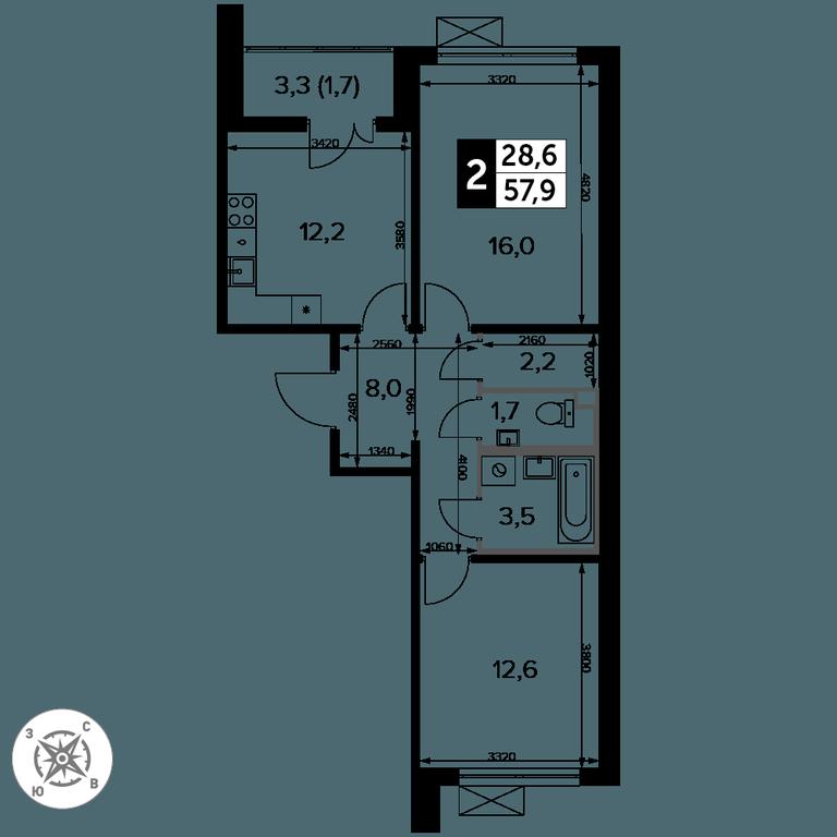 2-BD Apartment Sale, 57.9平方米 at Pervyi Leningradskiy, Pervy Leningradskiy Residential Complex, Moscow, Russia #2