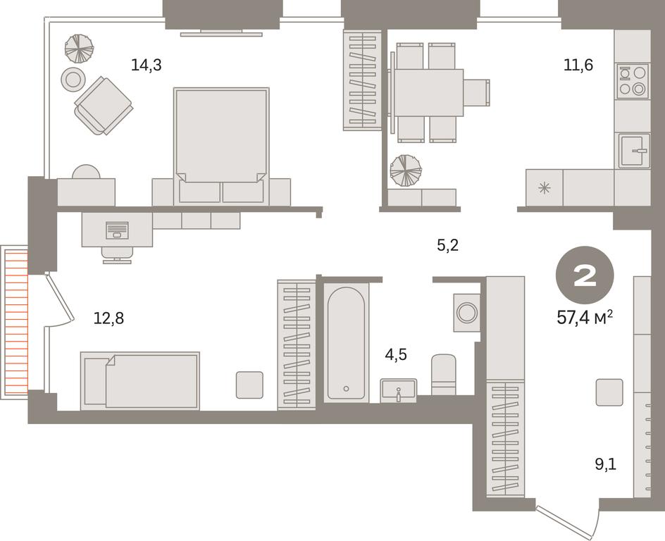 2-BD Apartment Sale, 57.4平方米 at Kvartal Gercena, zhiloy kompleks Kvartal Gertsena, Moscow, Russia #1