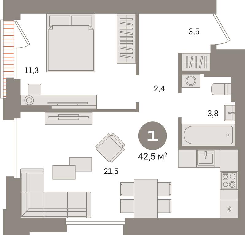 1-BD Apartment Sale, 42.5平方米 at Kvartal Gercena, zhiloy kompleks Kvartal Gertsena, Moscow, Russia #1