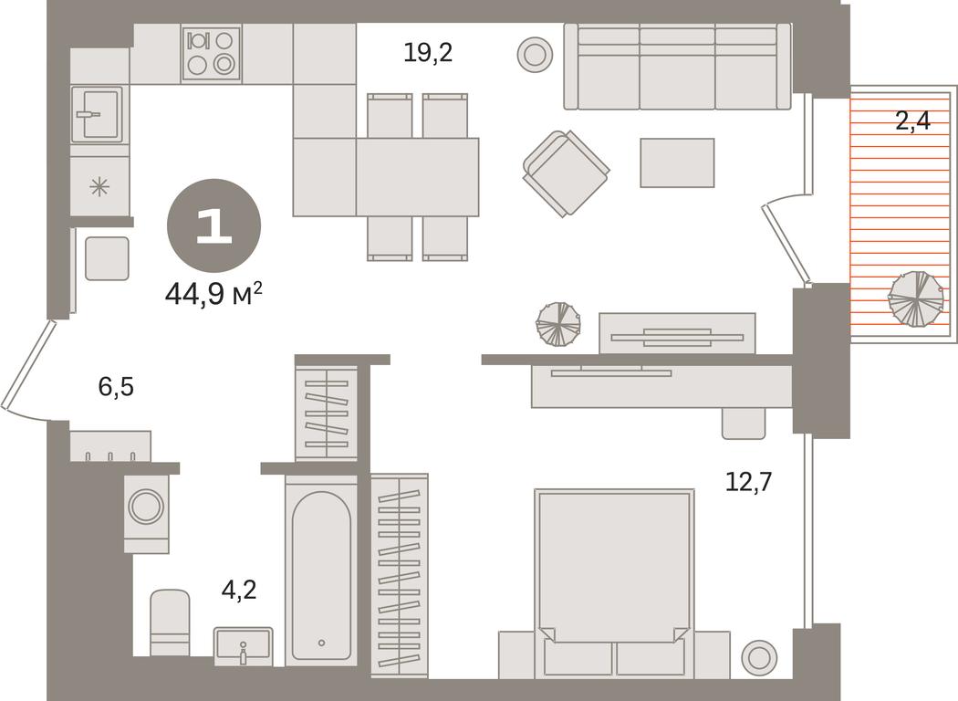 1-BD Apartment Sale, 44.9 sq. m. at Kvartal Gercena, zhiloy kompleks Kvartal Gertsena, Moscow, Russia #1