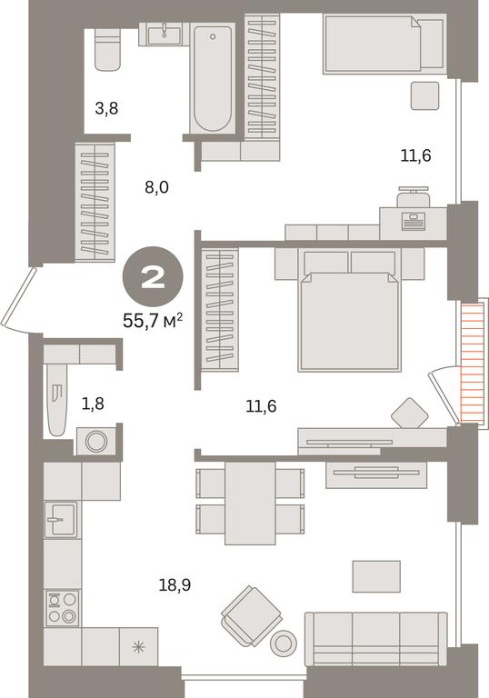 2-BD Apartment Sale, 55.7 sq. m. at Kvartal Gercena, zhiloy kompleks Kvartal Gertsena, Moscow, Russia #1 2-BD Apartment Sale, 55.7 sq. m. at Kvartal Gercena, zhiloy kompleks Kvartal Gertsena, Moscow, Russia #1